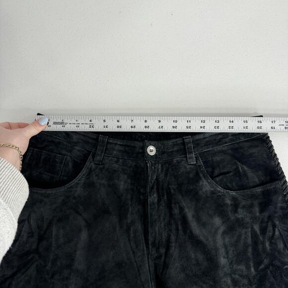Vintage Chico's Pants Womens 12 Black Suede Leather Straight Laced Trim Y2K 90s - Picture 14 of 16